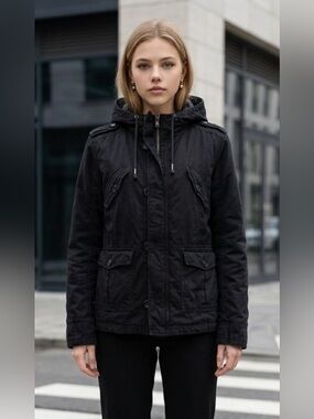TNA Black Hooded Utility Jacket for Women